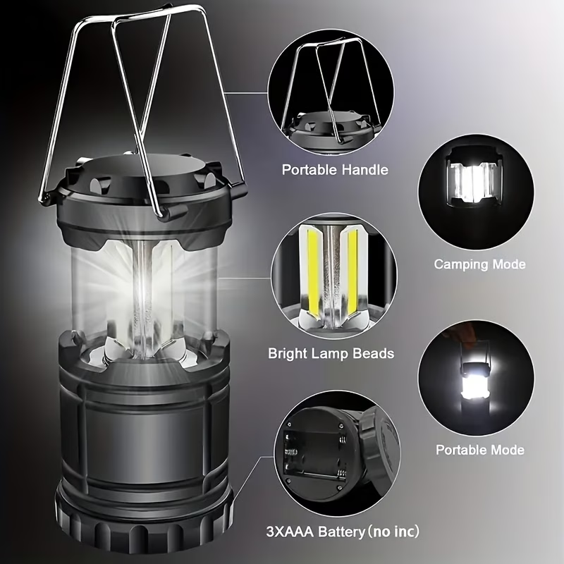 4pcs Super Bright Led Camping Lanterns | Portable, Collapsible Emergency Flashlights, Abs Material With Matte Metal End, Ideal For Camping, Outdoor Activities, And Home Use, Non-Water Resistant, Button Switch, Without Battery