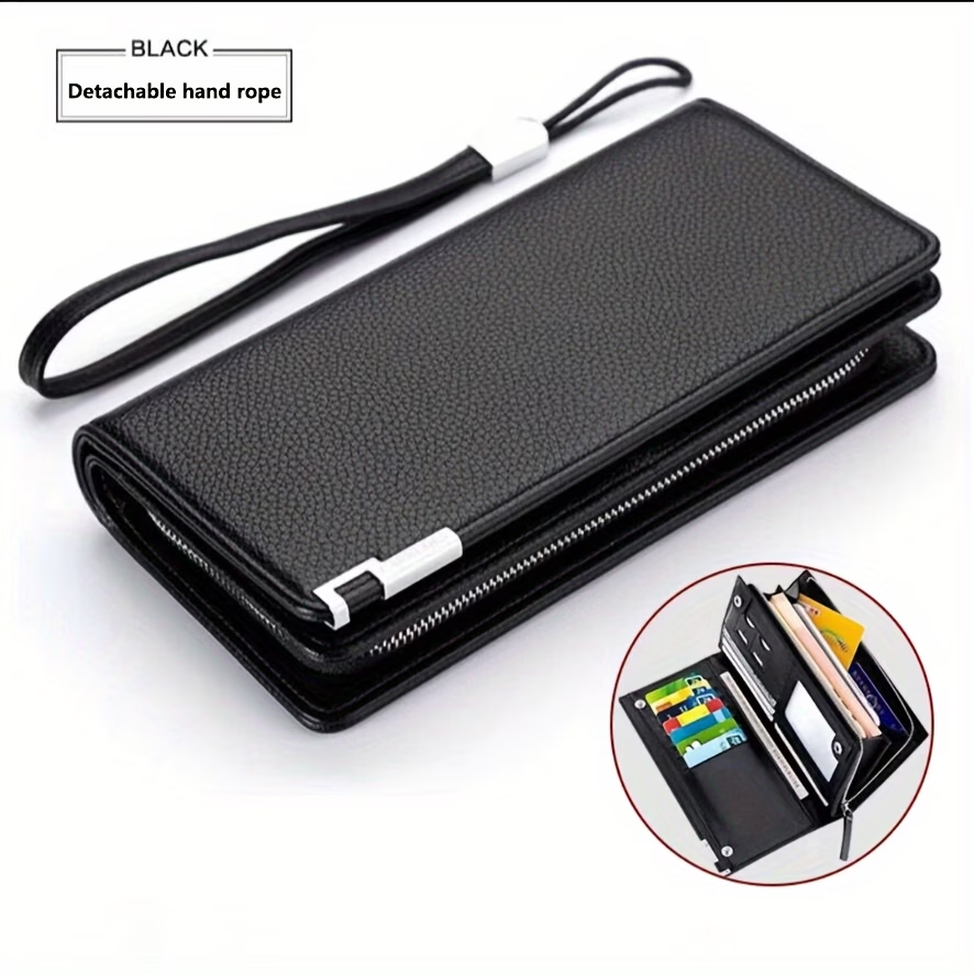 1pc Men's Wallet, Long Large Capacity Casual Trendy Mobile Phone Card Bag, Driver's License Zipper Faux Leather Bag,  Open-mouth