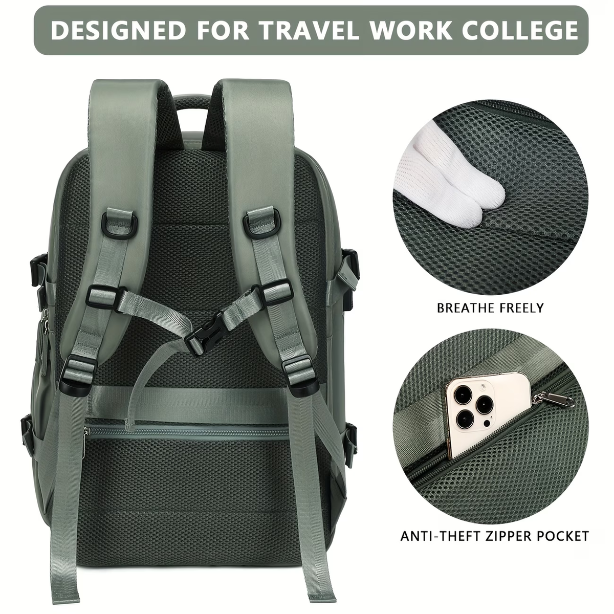 Airline-Approved Large Capacity Travel Backpack with 16" Laptop Compartment, Shoe Pocket & Multi-Pocket Organizer - Durable 180° Open Top, USB Charging, 360° Spinner Wheels for Business, Gym, School, Travel Backpack