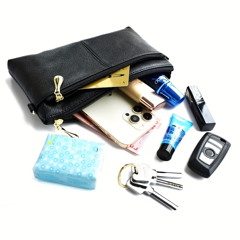 Fashion Crossbody Bag For Women, Double Zipper Clutch Purse, Square Wrist Wallet For Coin & Phone