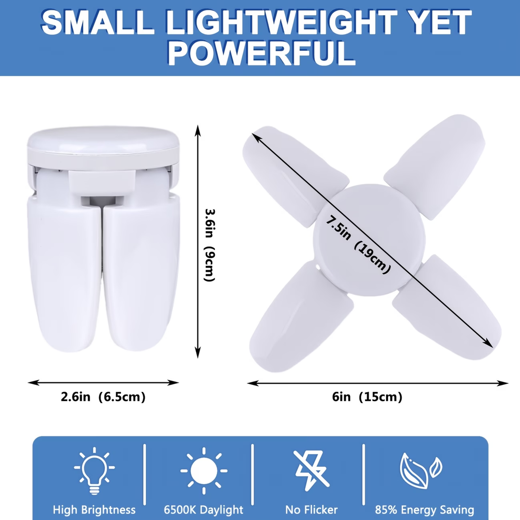 TURAOHU [Super Bright Bulb] 2 Pack LED Light Bulb 35 Watt (150W Equivalent), E26 Base 6500K Daylight Mini LED Light Bulbs, Super Bright Light Bulb, Deformable LED Bulbs for Workbench Porch Basement, LED Garage Light