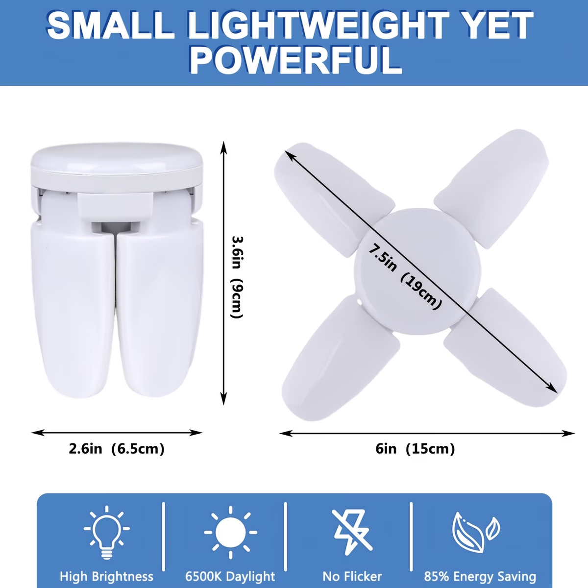 TURAOHU [Super Bright Bulb] 2 Pack LED Light Bulb 35 Watt (150W Equivalent), E26 Base 6500K Daylight Mini LED Light Bulbs, Super Bright Light Bulb, Deformable LED Bulbs for Workbench Porch Basement, LED Garage Light