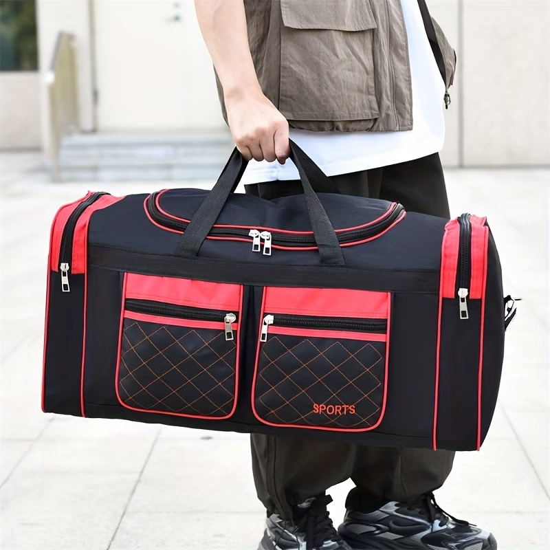 Large Capacity Travel Duffel Bag for Men & Women - Durable Oxford Fabric, Multiple Compartments, Adjustable Shoulder Strap, Ideal for Business Trips & Short Journeys, with "SPORTS" Print, Travel Bag