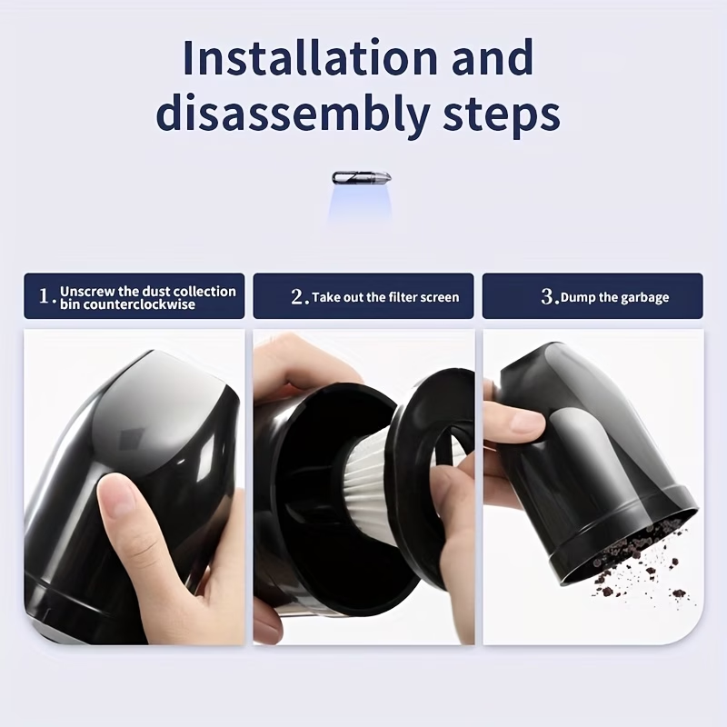 High-power Mini Handheld Car Vacuum Cleaner| Easy To Clean Pet And Car Dust, Low Noise, Multiple Accessories, Super Suction And Portable Cleaning Vacuum Cleaner, No Need For Batteries To Clean, Without Battery