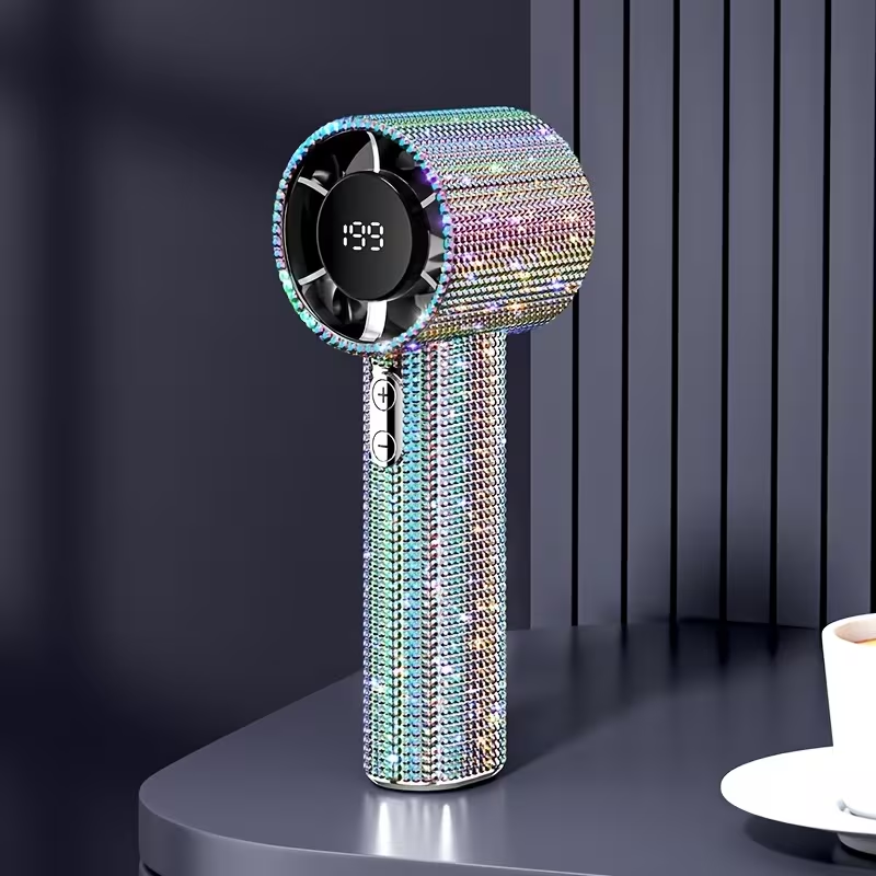 Handheld Mini Fan with Diamond Pattern - USB Rechargeable, Long-Lasting Battery, Elegant Design for Personal Use, Portable Fan, Stylish Accessory, Durable Construction