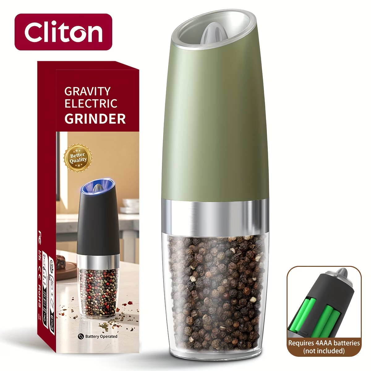 1/2pcs/set, Gravity Electric Salt And Pepper Mill, Powerful Pepper Grinder, Tilt to Grind Automatically, Battery Powered, Coarseness Adjustable, Upgraded Large Capacity, Easy to Clean, One-Hand Operation, Kitchen Essentials, LED Light, Gift Ideas