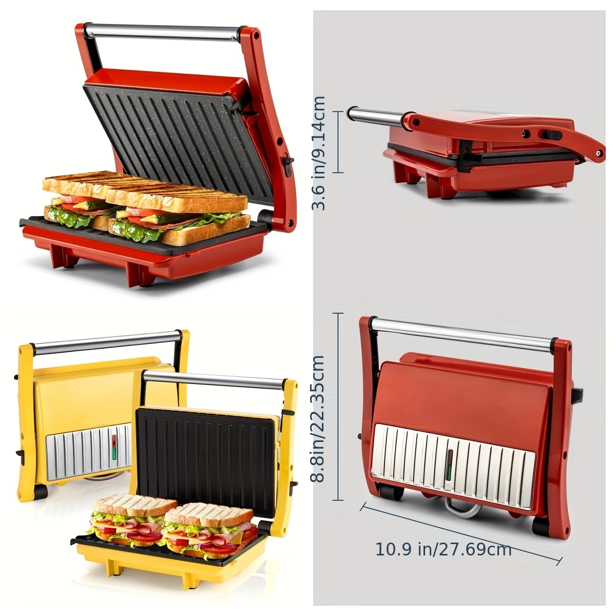 3-in-1 Electric Indoor Grill - Panini Press with Non-Stick Cooking Plates, Opens 180-Degree Gourmet Sandwich Maker, Floating Hinge Fits All Foods, Panini Press Grill with Grease Tray