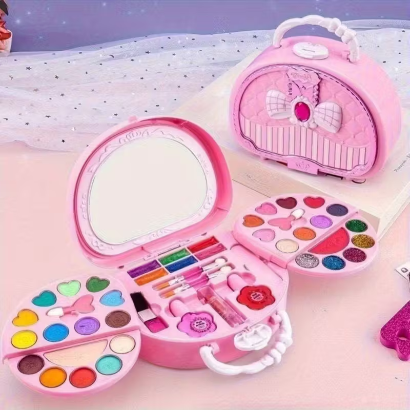 1 Set of Princess Makeup Toy Set, 3-Layer Washable Cosmetic Box, Suitable for Girls Aged 3 And Above for Role-Playing Dress-Up Sets, Birthday Parties, Halloween, And Christmas Gifts