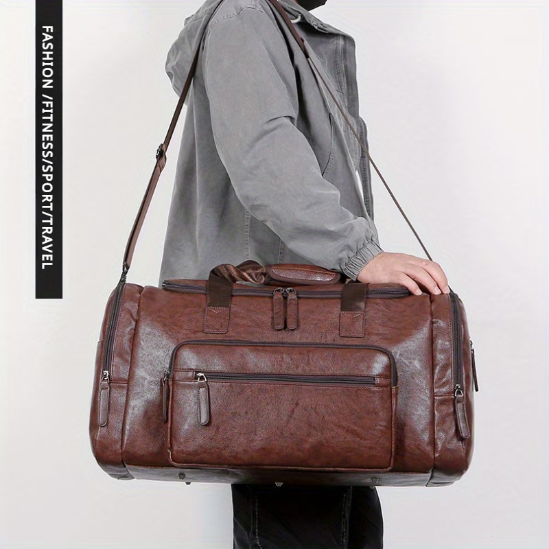 Extra-Large Capacity Men'S PU Travel Bag, Vintage Briefcase, Handheld Shoulder Crossbody Luggage Bag