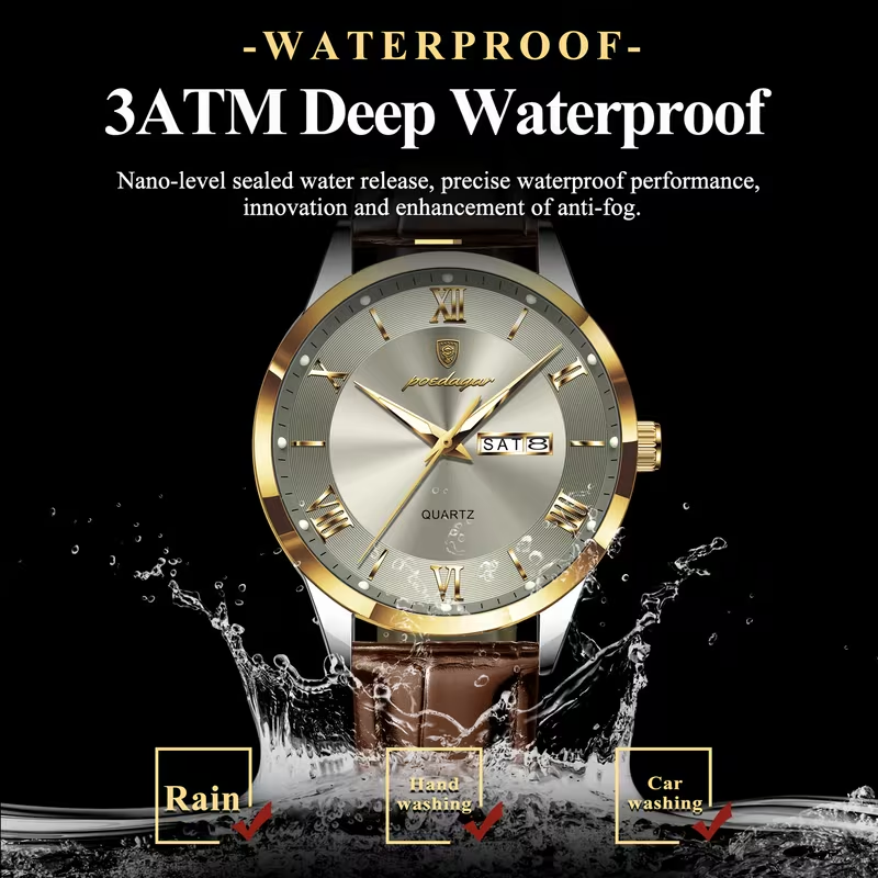 Luxury Business Men's Watch with Luminous Waterproof Calendar, Casual Quartz Men's Wristwatch