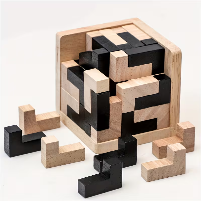 54 Wooden Educational Puzzle Cubes, L-Shaped Puzzles, Logic Toys for Cognitive Development