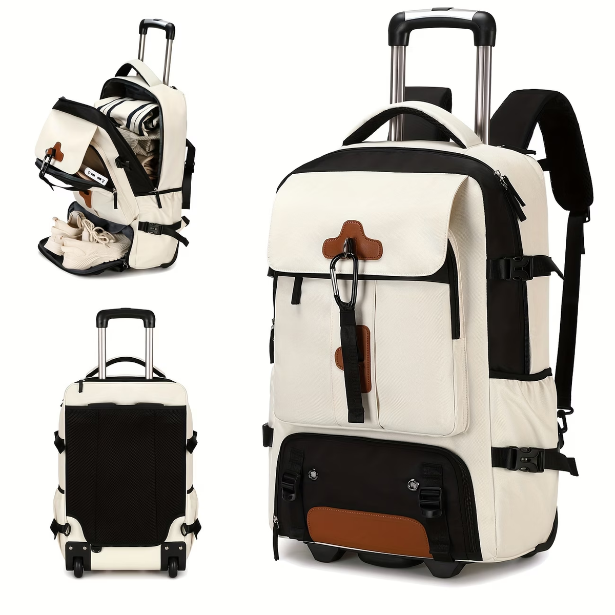 Travel Rolling Backpack, Travel Large Backpack Duffel Bag With Wheels, 17 Inch Laptop Backpack With Shoe Compartment, Trolley Suitcase Business College Ladies Men