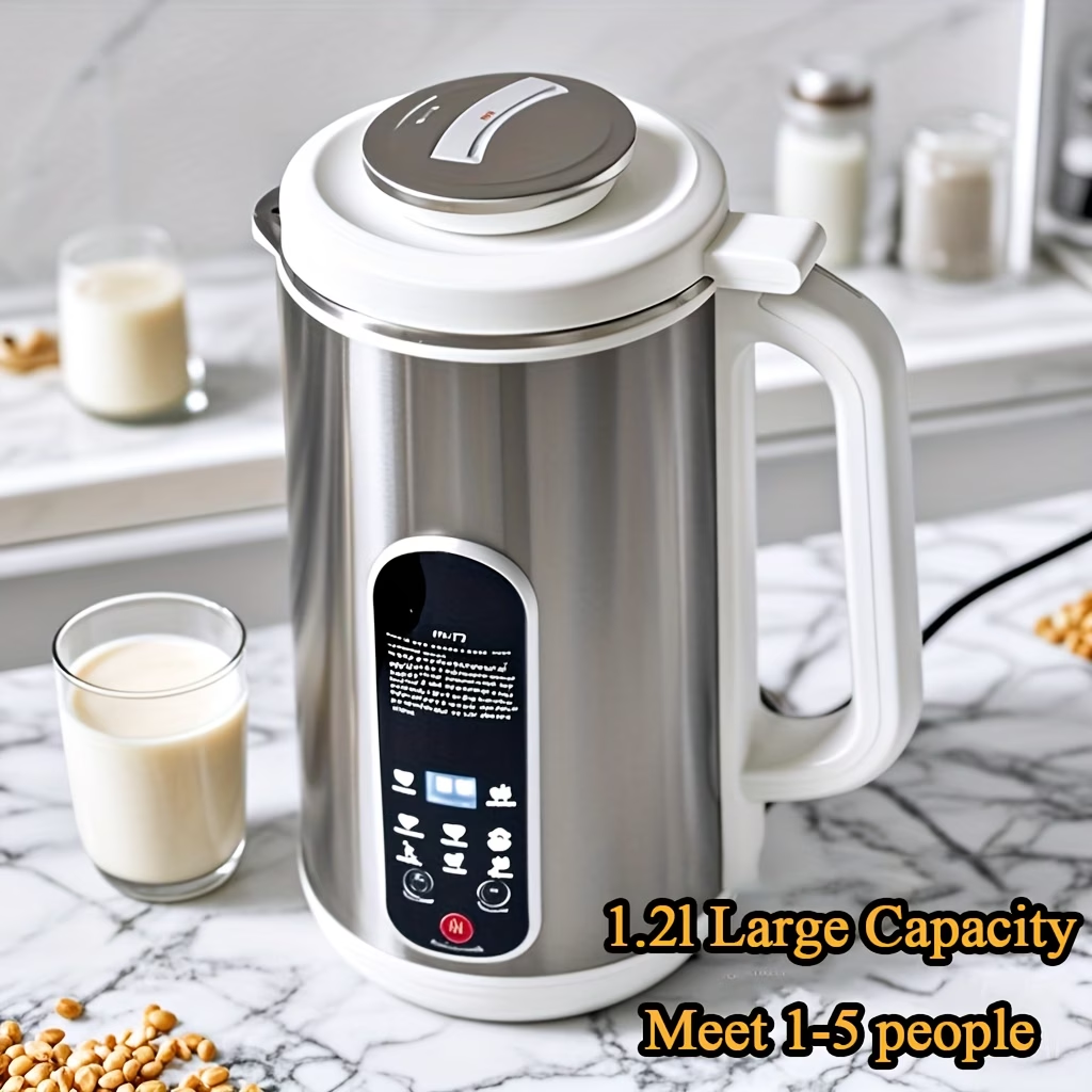 40.58Oz Stainless Steel Soy Milk Maker, Versatile Machine for Nut Milk, Soups, And Juices, Featuring Automatic Cleaning, 24-Hour Timer, Smart Touch Control, 1200Ml Capacity, 22000 RPM Motor Speed, 800W Power, 110V Soy Milk Maker
