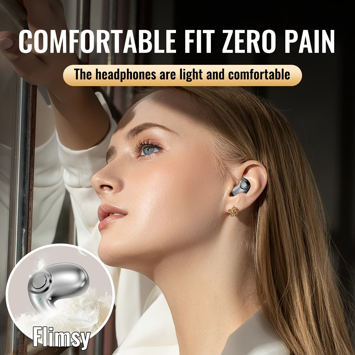 Ultra Thin Wireless Sleep Earphones with High Fidelity Sound, High Volume, Comfortable to Wear, Touch Control, Half Open Back, No Tangled Cables and Wireless Charging Case, Suitable for Both Men and Women