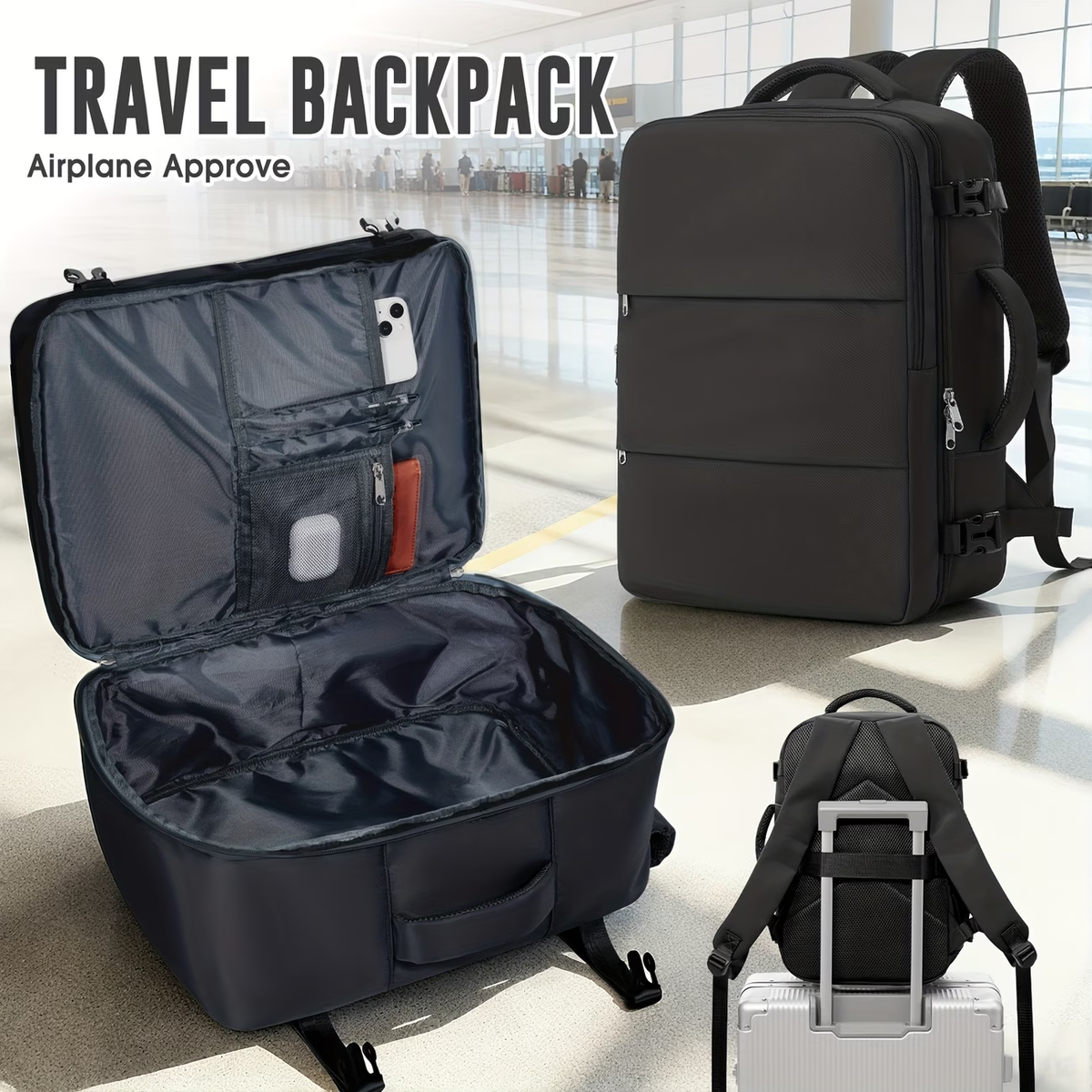 40x30x20cm Convertible Cabin Backpack - Lightweight Travel Backpack with 14" Laptop Compartment, Airline-Approved Carry-On Luggage, Durable Nylon Construction, Ergonomic Strap & Zipper Closure For Men & Women, Backpack For Travel, Short Trip Gear