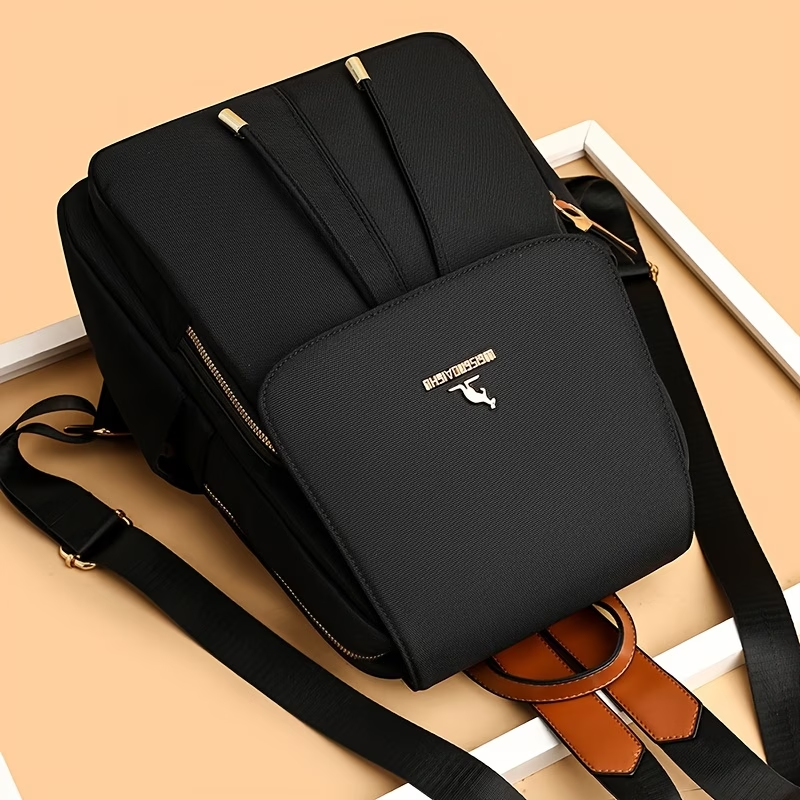 Fashionable Large Capacity Women'S Backpack | Lightweight, Adjustable Shoulder Straps, Durable Lining, Zipper Closure, Black with White Logo, Perfect for Travel & Daily Commute, Secure Zipper Closure