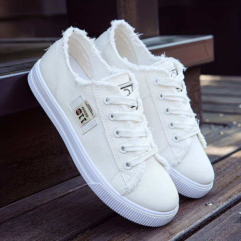 Women'S Casual Round Toe Solid Color Canvas Shoes, Small White, Flat Bottom, PVC Sole, Fabric Upper And Insole, Hand Wash, No Dry Clean, Spring, Autumn