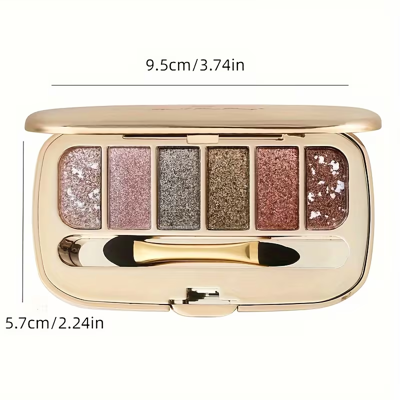 6 colors Diamond Pearly Glitter Eyeshadow Palette with Brush and Mirror - Enhance Your Eye Makeup with Polarized Shimmer