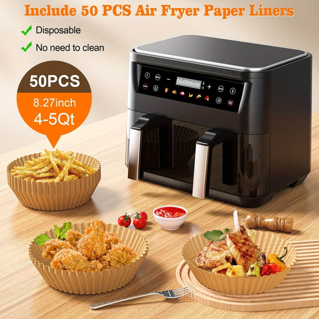 10Qt 10-in-1 Dual Air Fryer, Fresh Balanced Meals for Family And Children with Double Baskets, Sync Cook & Finish to Bake, Roast, Reheat, Broil for Easy Cooking, Dishwasher Safe - Includes Air Fryer Paper Liners 50pcs, Christmas Gift