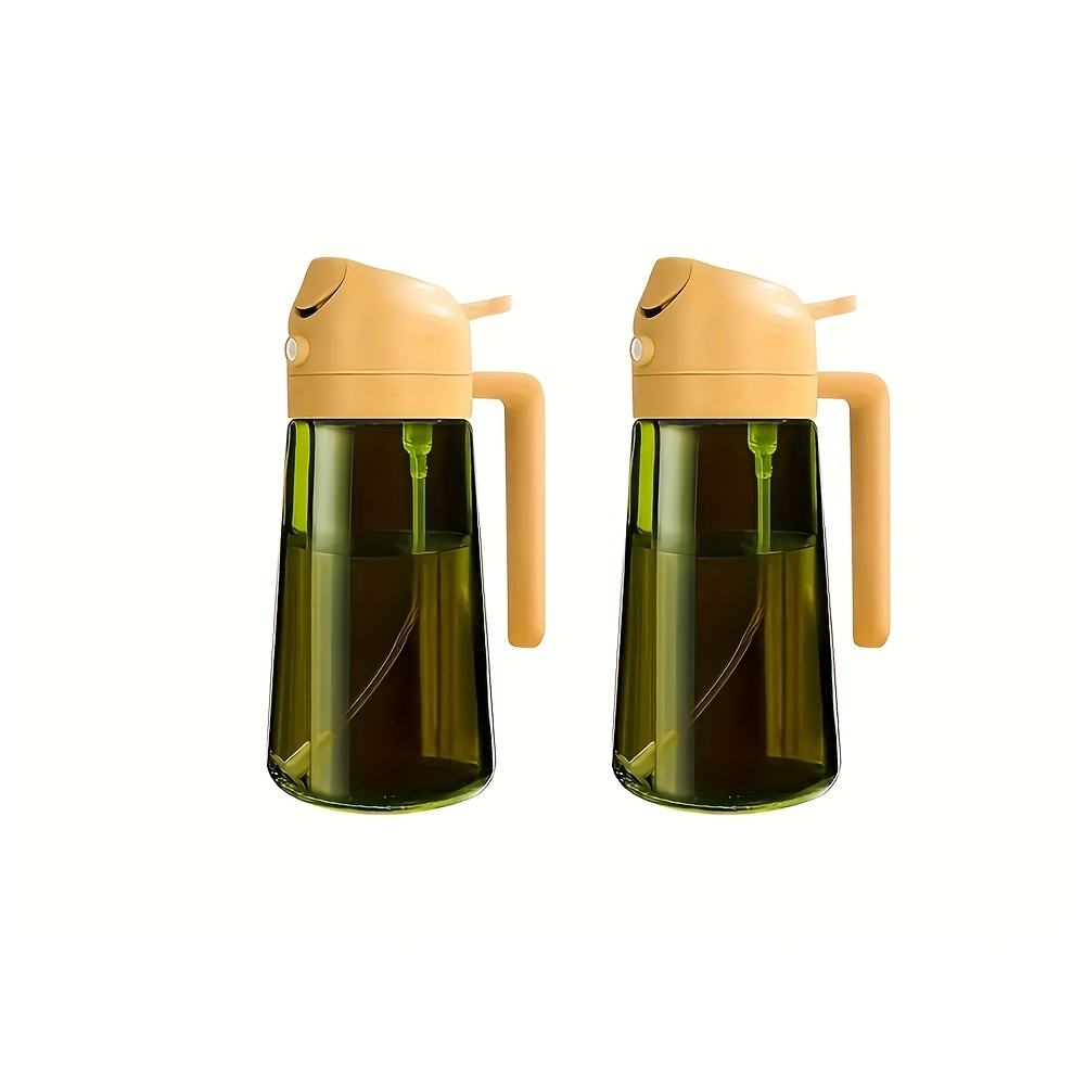 2-piece openable push-button oil spray bottle, 470ml glass spray and invert dual-use oil bottle, household olive oil spray bottle, automatic back-suction nozzle, double seal to prevent leakage when inverted.