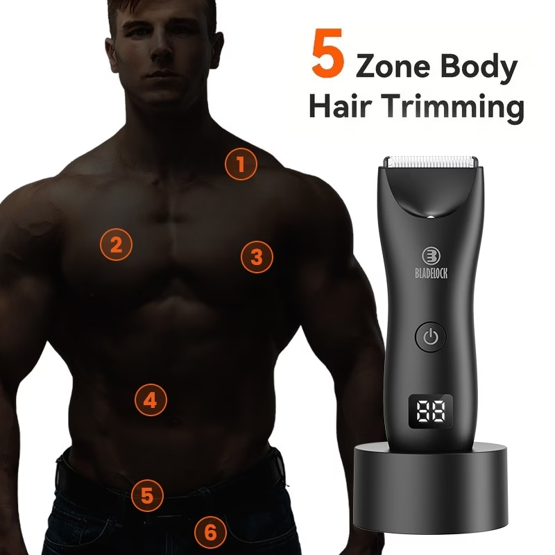 Ball Trimmer for Men - IPX7 Waterproof Body Hair Trimmer, Ceramic Blade, LCD Battery Display, Replaceable Blade Head, Electric Groin & Pubic Shaver