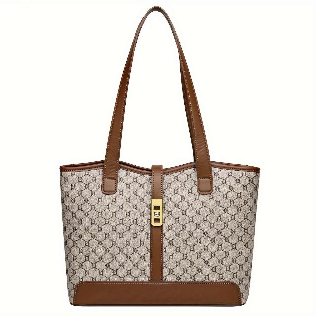 Women's Large Capacity Tote Bag - Coffee & Gray with Golden-Tone Hardware, Zipper Closure, Sturdy Handles & Detachable Shoulder Strap for Work, Travel, Everyday Use, Elegant Handbag, Oiled Edge Construction