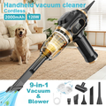 High-Power Handheld Vacuum Cleaner with Strong Suction - Fast Cleaning, Includes Crevice Tool & Multiple Accessories and Brushes, USB Charging, Blowing and Sucking Function, for Home and Car Use, Hair Removal, Quick Cleanup, Ergonomic Grip