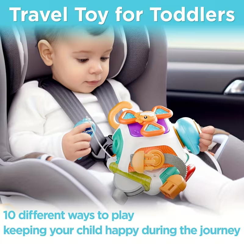 10in 1 Baby Busy Board Cube, Sensory Toy Toddler, Infant Carseat Plane Travel, Kid Education Learning Activity, Easter Basket Stuffers Birthday Gift for Boy Girl, Random accessory colorsChristmas stocking stuffers,Christmas stocking stuffers