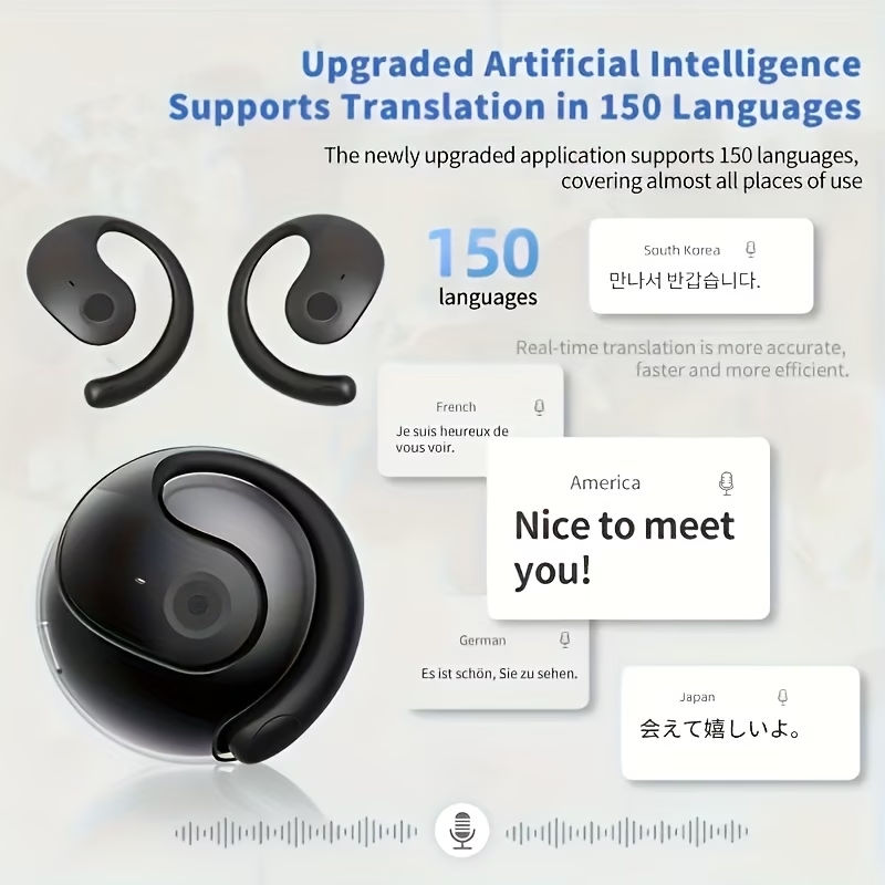 AI Real-Time Translation Earbuds Noise Cancelling & Charging Case, Smart Translator for Smartphones - Compatible, -C Charging, Ideal for Travel, Business & Meetings