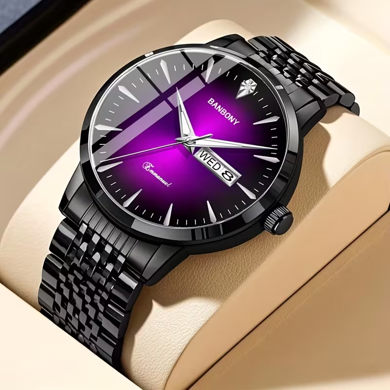 New Banbony Unisex Stainless Steel Quartz Watch with Rhinestone Accents, Water-Resistant IPX7, Sleek HD Dial, Date Display, Golden-Tone Finish - Ideal for Casual Wear, Parties, and Gifts