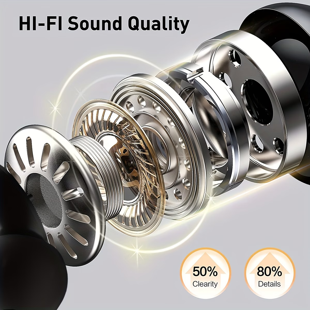 True Wireless Earbuds with Mic, TWS In-Ear Headphones with ENC Noise Cancelling Mic, Sport Earhook Headset, Stereo in Ear Headphones with LED Display Charing Case, Wireless Running Sports Earbuds Earhook