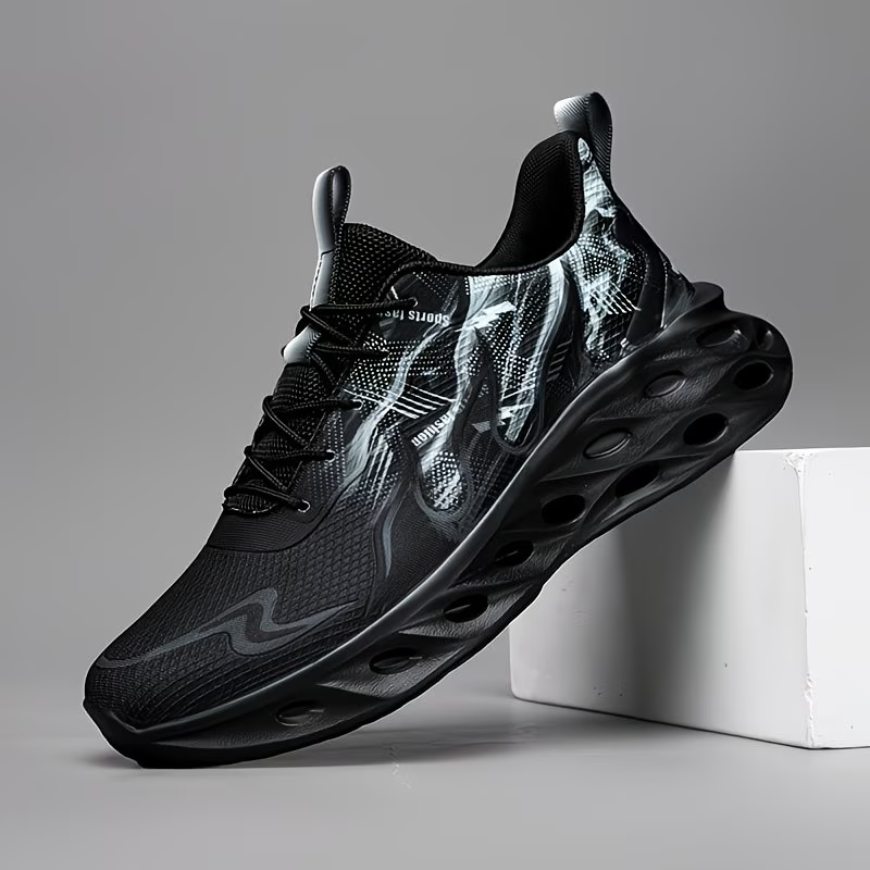 Men's All-Season Flat Shoes, Flame Fashion Style, Lightweight, Breathable, Non-Slip Dad Shoes, Loafers