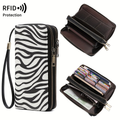 Women'S Retro Leopard Print Large Capacity Wallet with RFID Blocking, Golden-Tone Hardware & Zipper Closure - Multi-Compartment Design with Card Slots