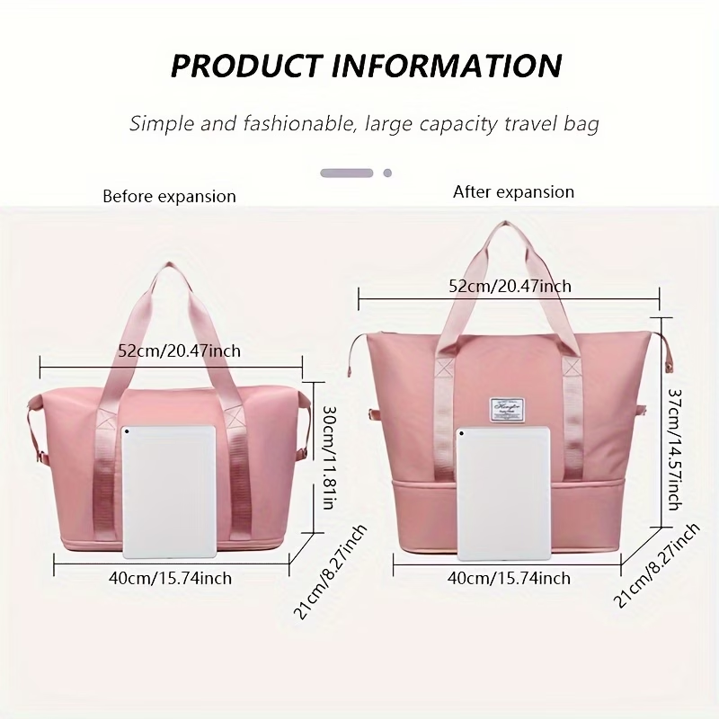 Large Capacity Women'S Duffle Bag - Pink Nylon Gym And Travel Tote, Lightweight Luggage Handbag, Versatile Sports Bag, Casual Style, Hand Washable