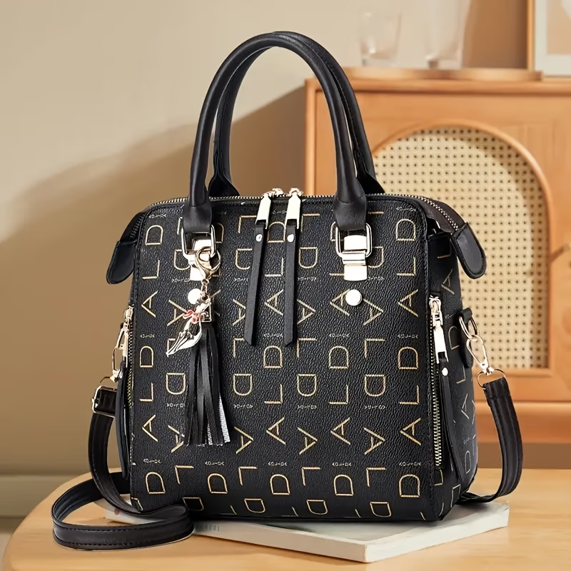 1pc Ladies Fashion Crossbody Bag, Zipper Closure Shoulder Handbag, Polyester Lining, Colorful Monogram Print On The Edge, Casual Ladies Purse, Wallet Crossbody Bag