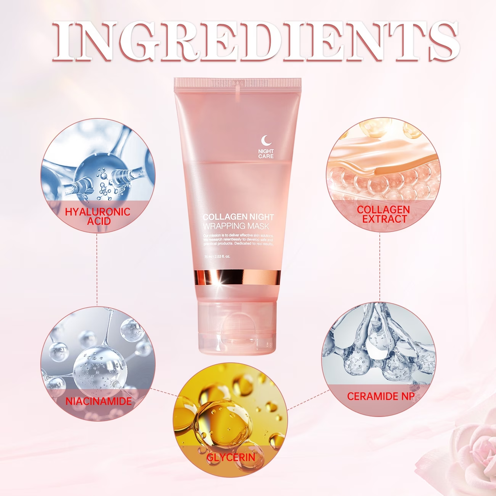 Collagen Night Wrap Mask, with Jelly Brush, Alcohol-free Mild, Deep Penetration, Nourish And Firm The Skin, Suitable for All Skin Types, Facial Glow And Luster, Halloween Christmas Valentine's Day Gift, First Choice