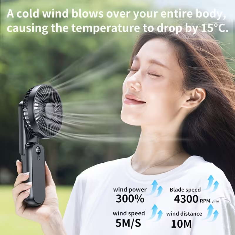 6000mAh Portable Handheld Fan 180° Foldable 5 Speeds Adjustable [6-22h Working Time] USB Rechargeable Small Desk Fan Foldable Personal Cooling Fan for Travel/Summer/Outdoor/Home/Office