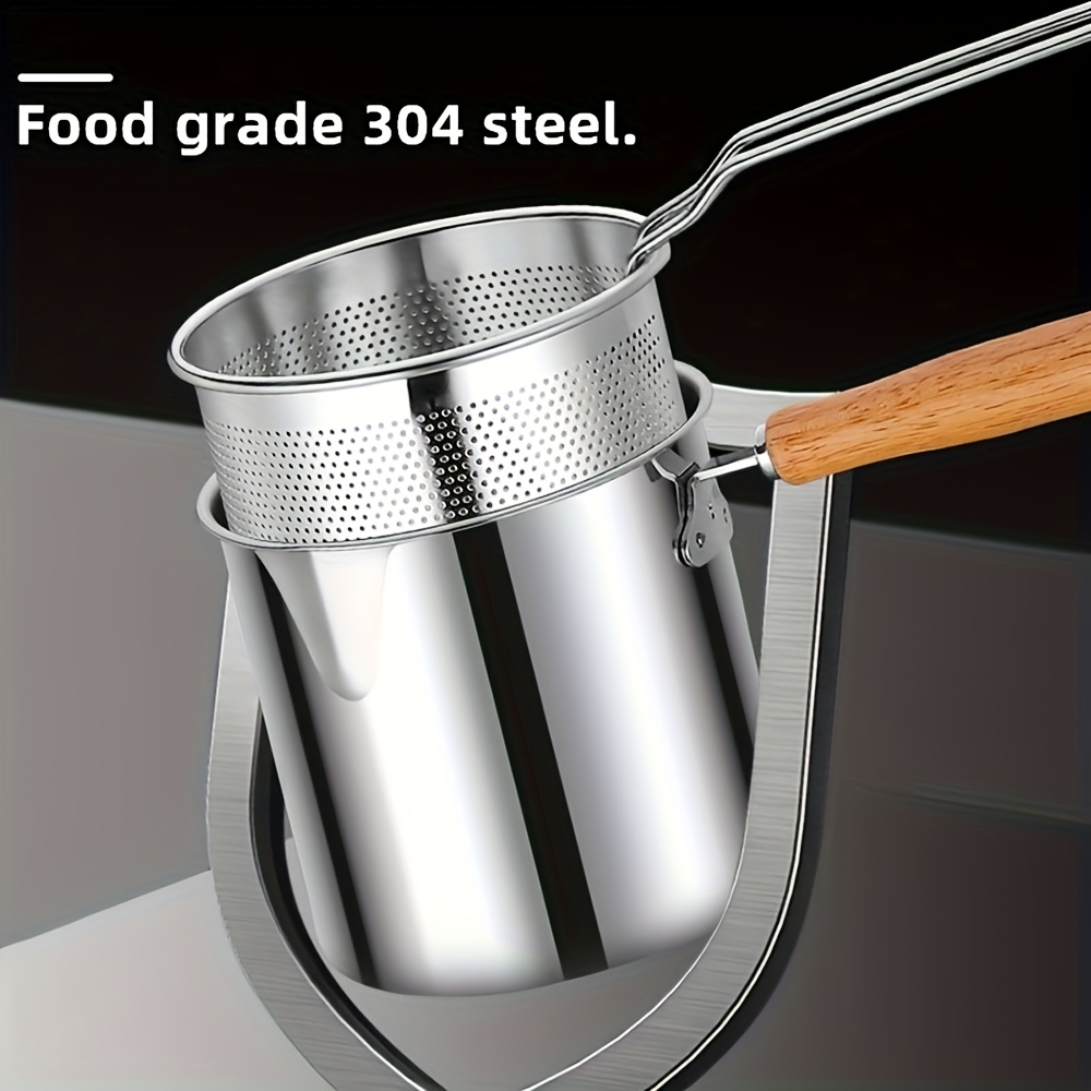 Stainless Steel Deep Fryer, Multifunctional Small Pot, Home Use Deep Fryer, Oil-Saving Small Fryer with Basket, Includes Pot and Tongs (3 Items Total), Suitable for Kitchen and Catering