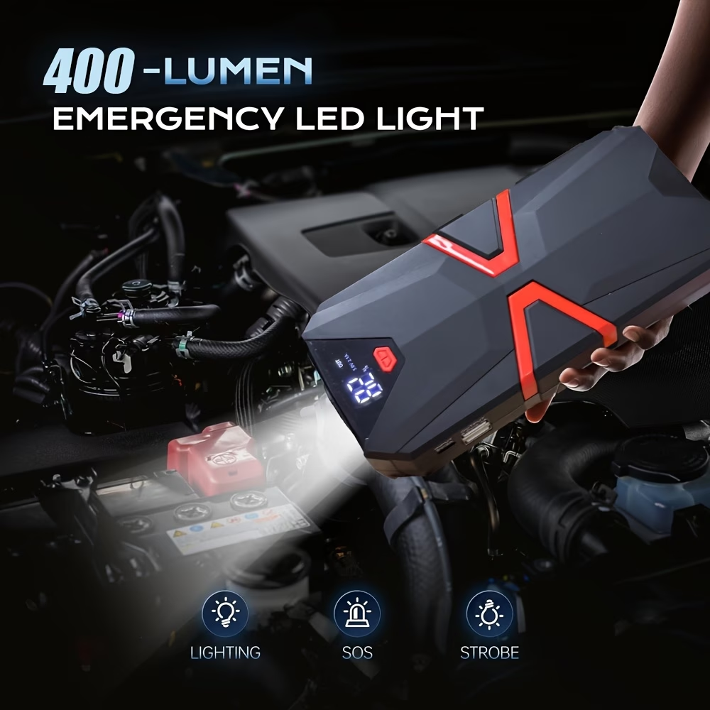 5-in-1/9IN1 Portable Car Battery Jump Starter With Tire Inflator 12V Fast Start, Battery Boost, USB I/O, LED Emergency Light, Reliable Power, Roadside/Vehicle Emergency Tools 3000A Portable Wireless Car Jump Starter Battery Jump Starter Portable Pea