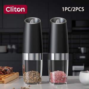 1/2pcs/set, Gravity Electric Salt And Pepper Mill, Powerful Pepper Grinder, Tilt to Grind Automatically, Battery Powered, Coarseness Adjustable, Upgraded Large Capacity, Easy to Clean, One-Hand Operation, Kitchen Essentials, LED Light, Gift Ideas