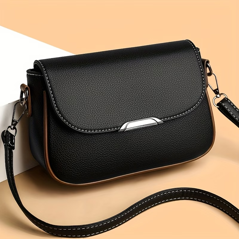 1pc Solid Color Hardware Decoration Flip-top Crossbody Bag, Single Shoulder Bag, Suitable for Women's Daily Use Crossbody Bag, Wallet