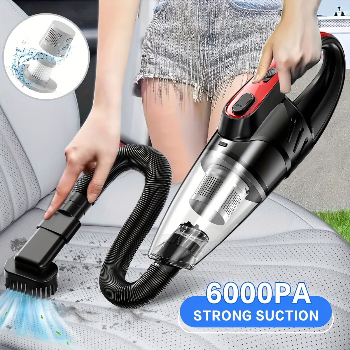Vacuum Cleaner, Strong Suction, Handheld Vacuum, 2000Mah Large Capacity, Low Noise, Comes with 5 Accessories, Household Vacuum, Mini Vacuum for Car Interior Cleaning, Pet Hair, Kitchen, Home Cleaning Supplies, Car Accessories, Car Supplies Gift