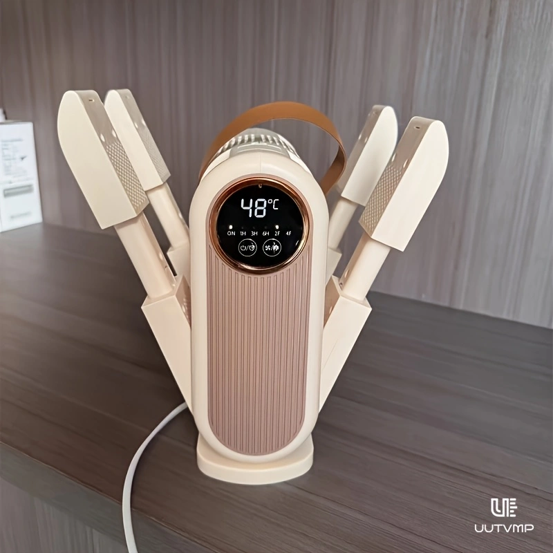 This smart shoe dryer features instant heating, 4x stronger airflow, a constant 48°C temperature for gentle shoe drying, 360° thorough drying, and automatic shut-off when retracted