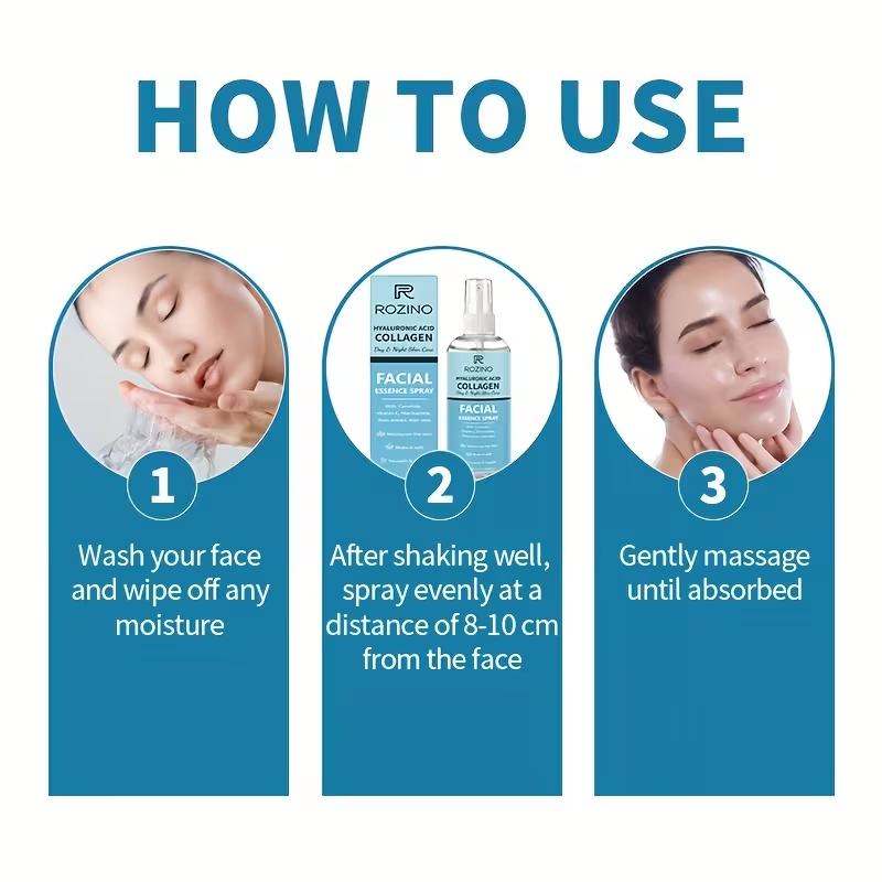 This Facial Essence Spray Contains Hyaluronic Acid And Collagen, Providing Instant Hydration. It Helps to Lift And Firm The Skin, Smooths Out Texture, And Dark Spots And Wrinkles. Suitable for Addressing Skin Redness, Dullness, Enlarged Pores