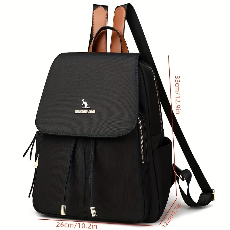 Fashionable Large Capacity Women'S Backpack | Lightweight, Adjustable Shoulder Straps, Durable Lining, Zipper Closure, Black with White Logo, Perfect for Travel & Daily Commute, Secure Zipper Closure