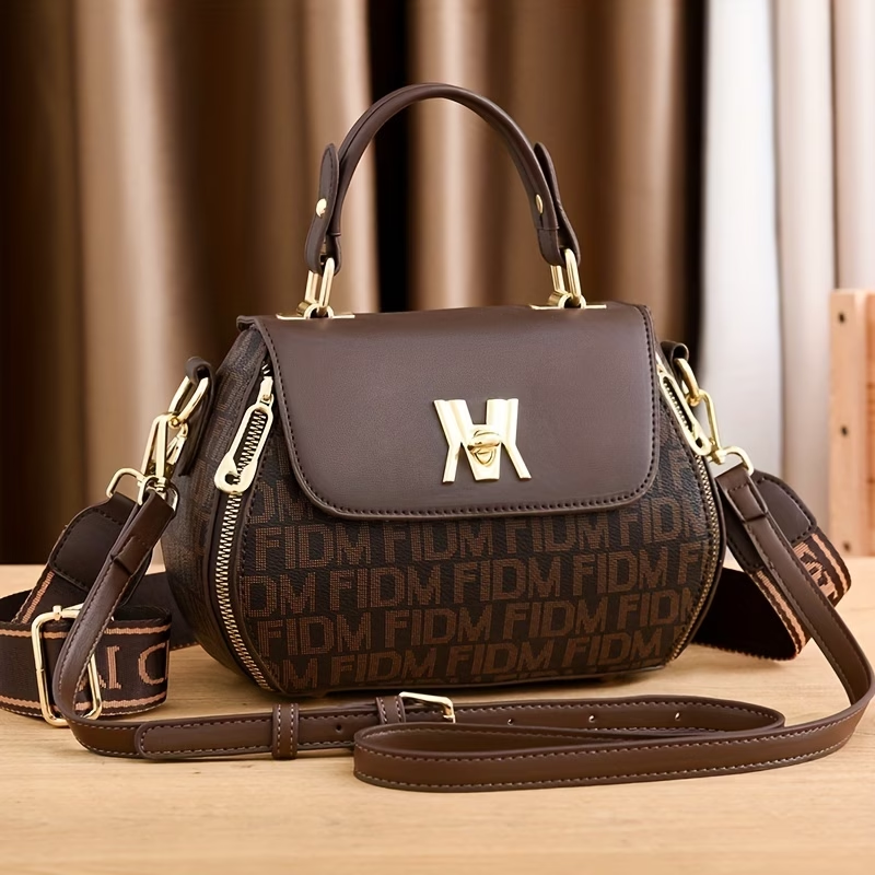 Vintage Letter Print Satchel Bag, Classic Colorblock Shoulder Handbag, Synthetic with Feature, Adjustable Strap, Zipper Closure, Polyester Lining, Paint Detail, Occasion-Ready