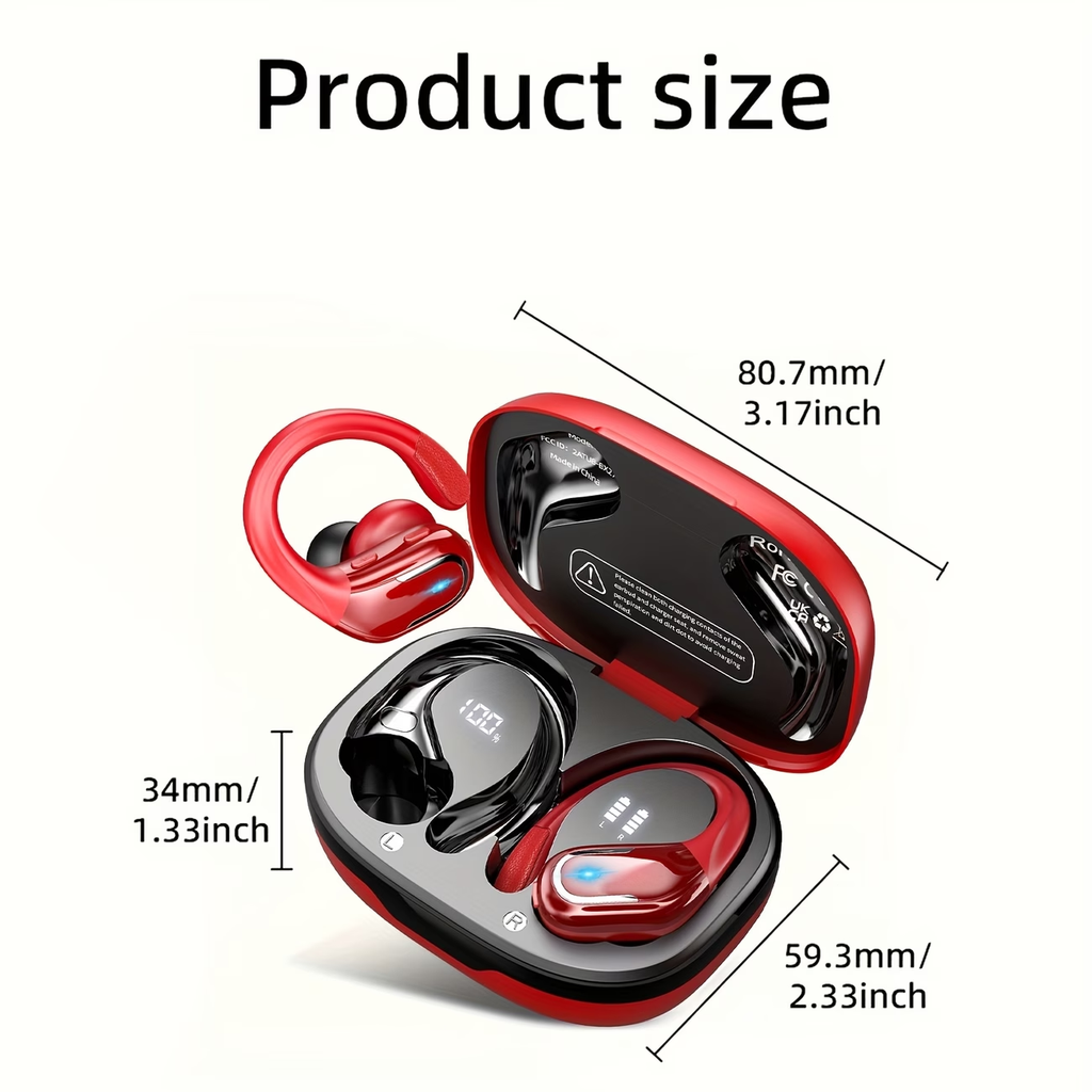 LIFEBEE Wireless Earbuds with Earhooks - Pure Bass Sound, Dual-LED Display, Noise Cancelling Headset with Built-in Microphone for Running Sports