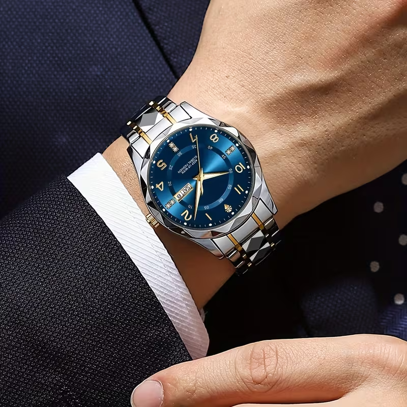 Luxury Quartz Watch with Date Display - Stainless Steel Business Watch for Men & Women, Perfect Father's Day/Birthday Gift