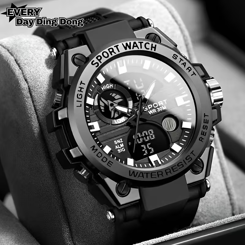 Youth Watch for Men, High-End Sports Trendy Multifunctional Luminous Alarm Clock Electronic Watch, Black Technology, Unisex Wristwatch