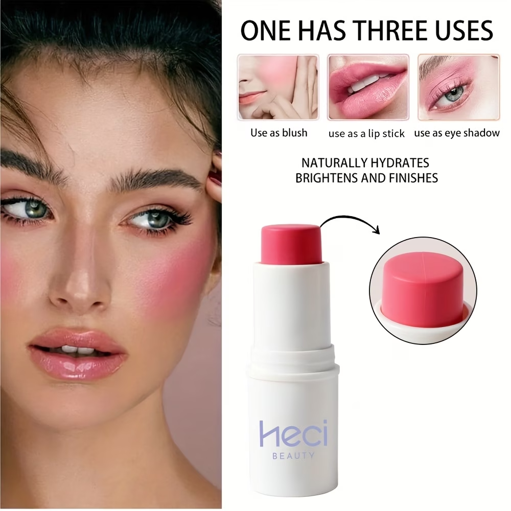 3-In-1 Cream Blush Stick, Long-Lasting Waterproof, Moisturizing, High Color Rendering, Easy to Carry, Spread/Smudge, Beginner-Friendly, Gentle/ Non-Irritating, Blush, Eyeshadow, Lipstick Multifunctional Facial Makeup, Christmas Valentine's Day Gift